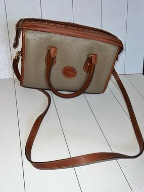 Dooney & Bourke Taupe Pebbled Leather Crossbody with Brown Trim